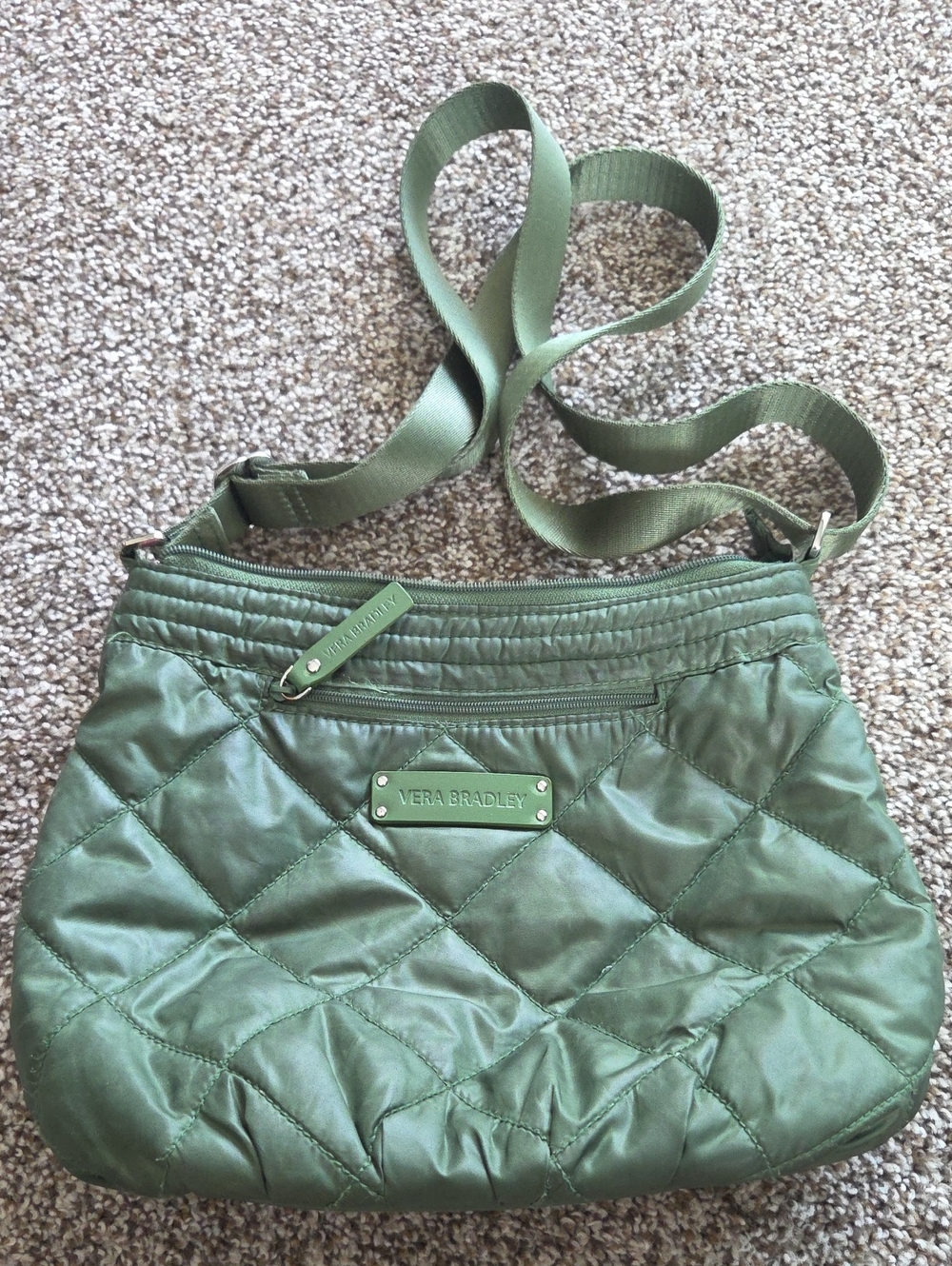 Vera Bradley Quilted Olive Green Crossbody Bag.